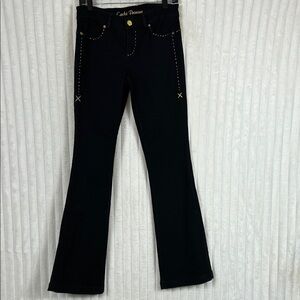 Y2K Cache Premium black gold decorative stitching boot cut fit flared jeans 4